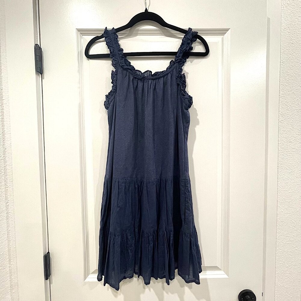 Cato Blue Tiered Ruffle Midi Dress Boho Cottagecore Sleeveless Pockets - LARGE - Picture 2 of 16